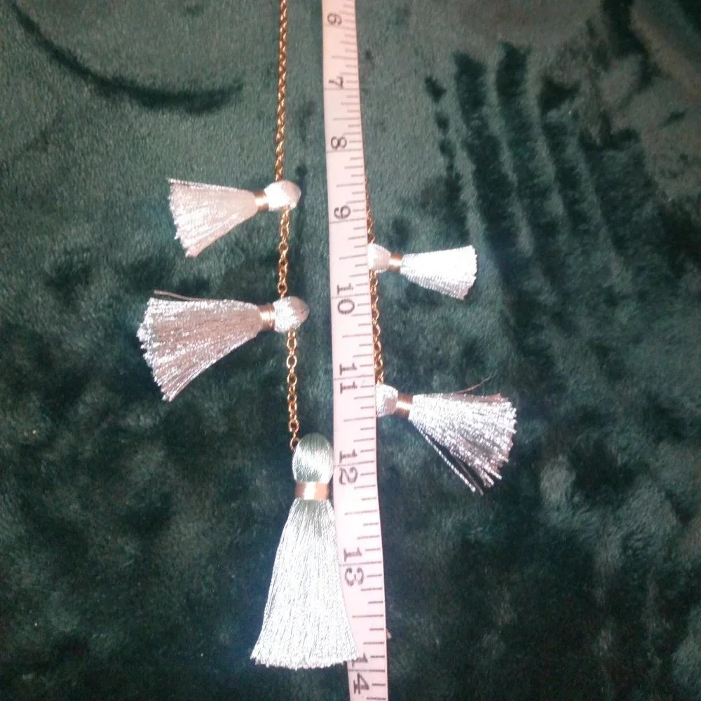 Miss Ivy Pearl Five Fringe Tassel Gold Necklace NEW